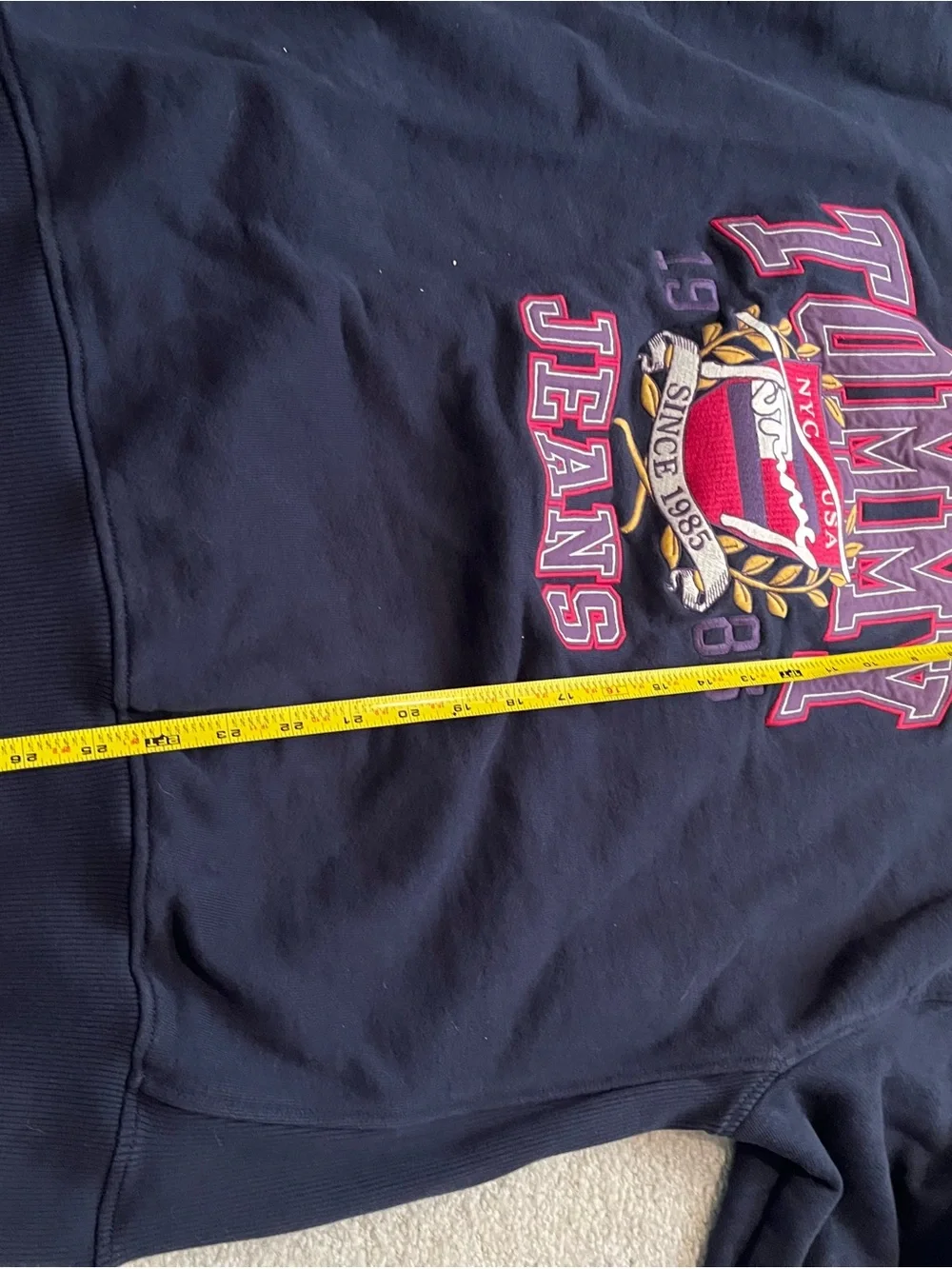 Tommy Hilfiger Navy Crewneck Sweatshirt with Red and Gold Crest